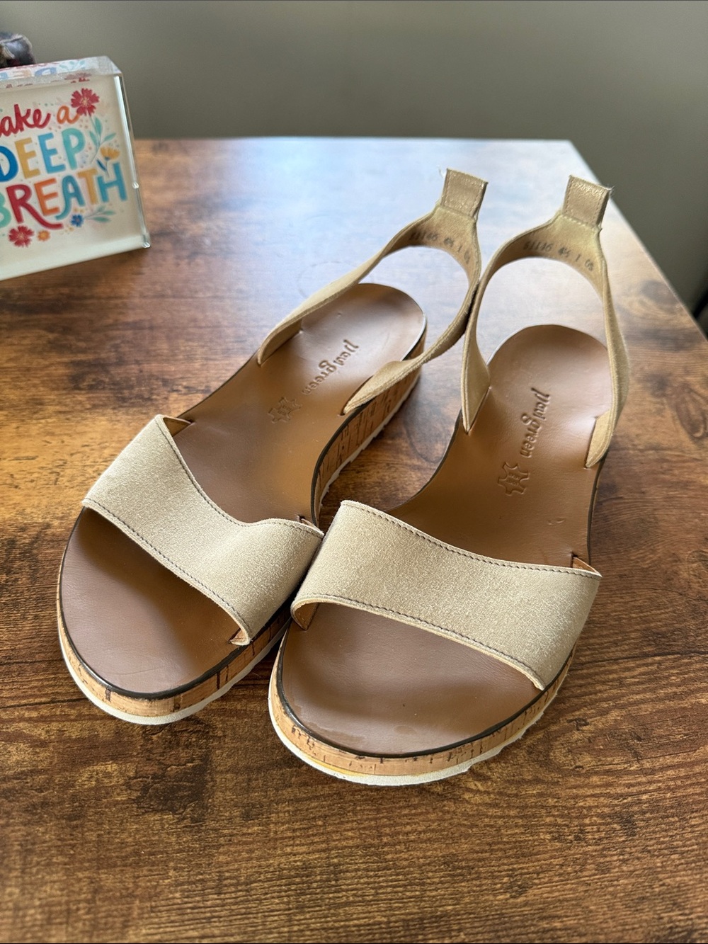 Paul Green Tan Open-Toe Slingback Wedge Sandals